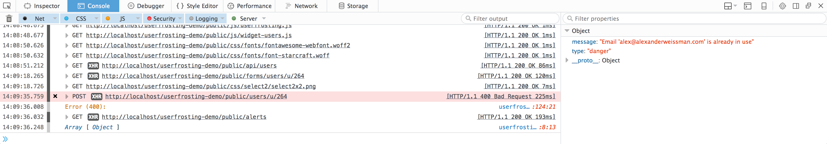 Firefox developer tools - Debug print statement