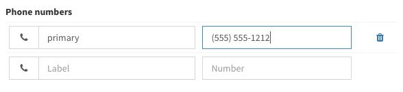 ufCollection widget as used for a collection of user's phone numbers.
