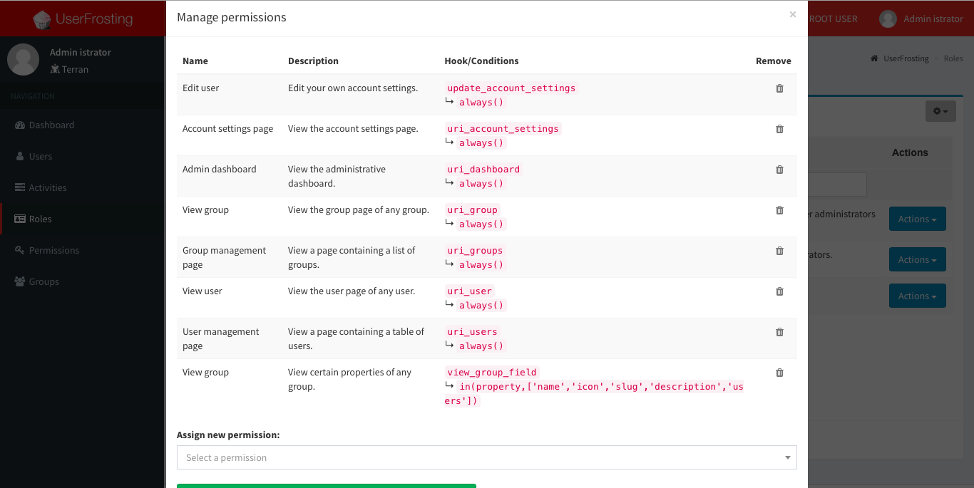 Modified permissions