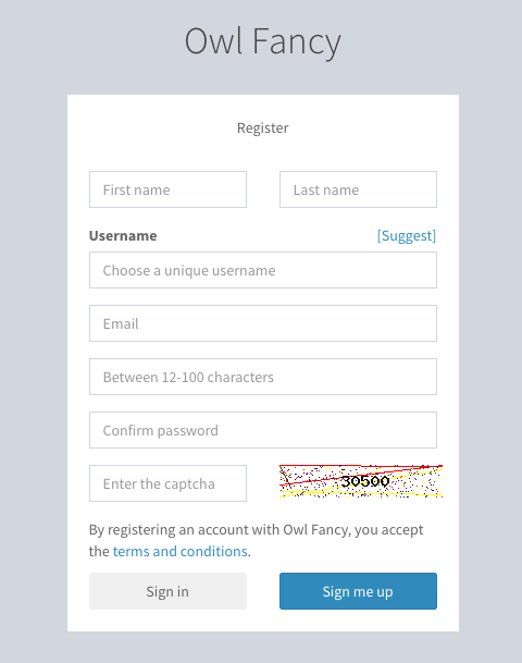 Account registration form